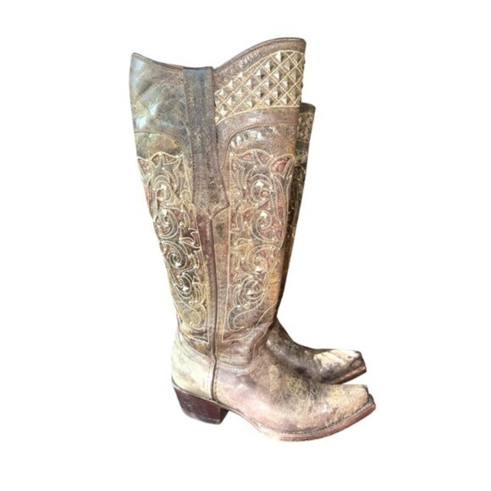 INNOVATION Embelished Embroidered Distressed Studded Cowgirl Western Boots - Picture 1 of 17